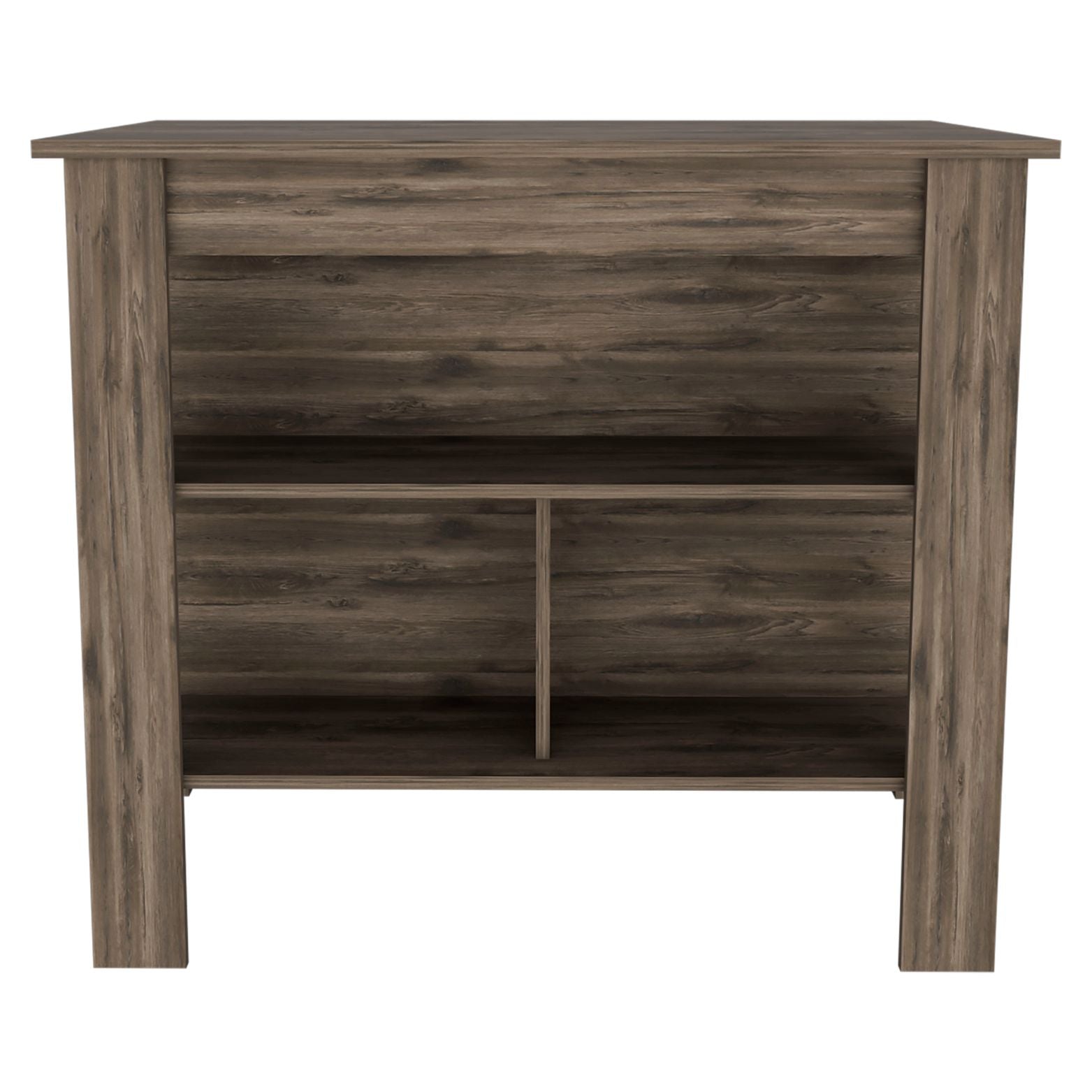 Dark wood media console with open shelving