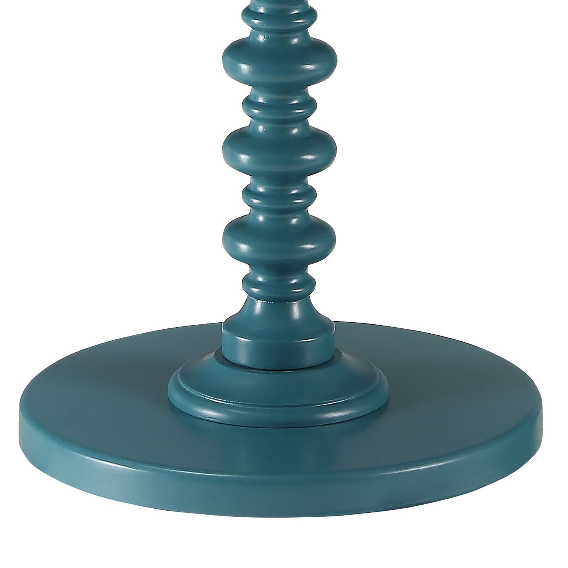 Teal painted wood baluster pedestal base with decorative turned accents part of a lamp