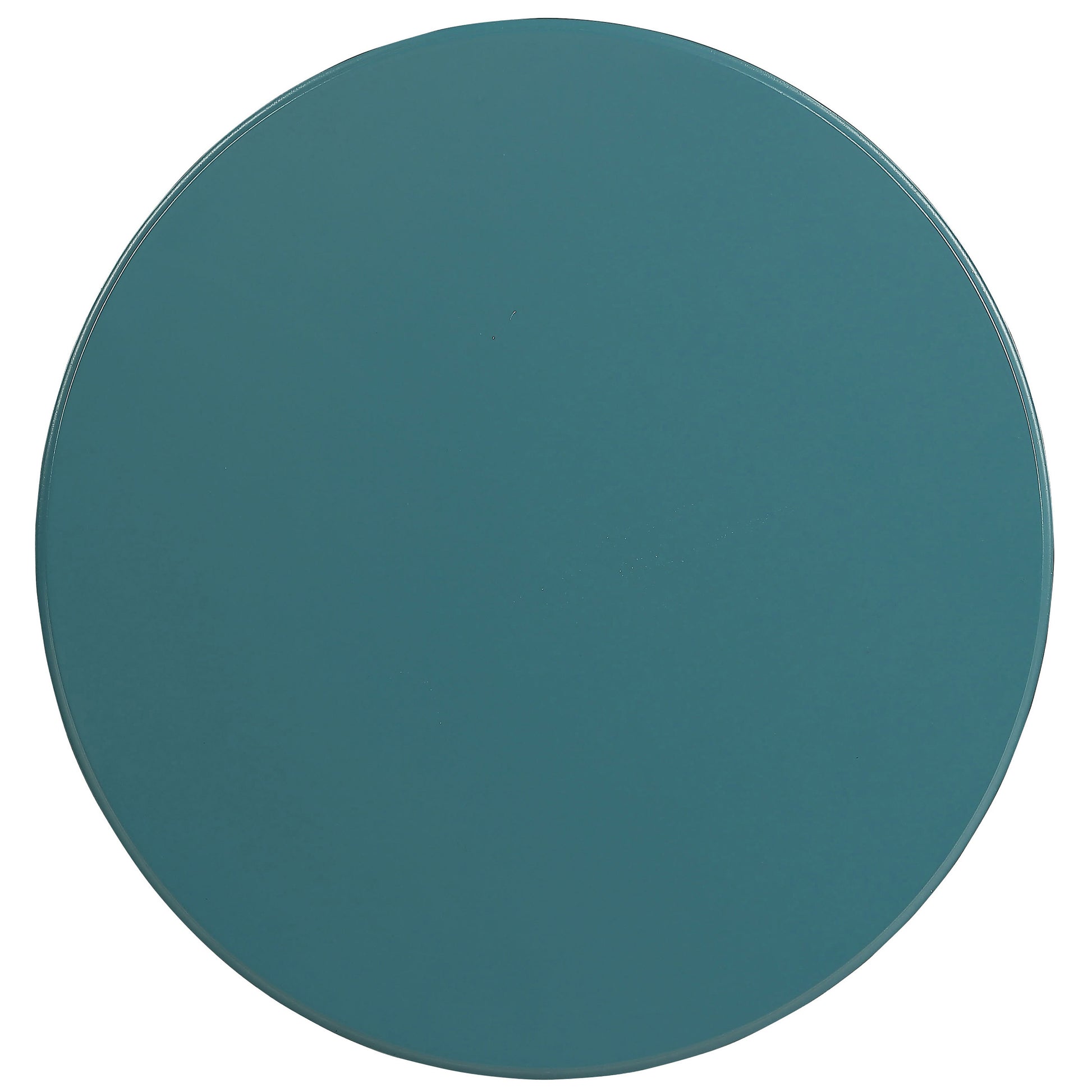 Teal round glass tabletop with a polished edge for modern furniture