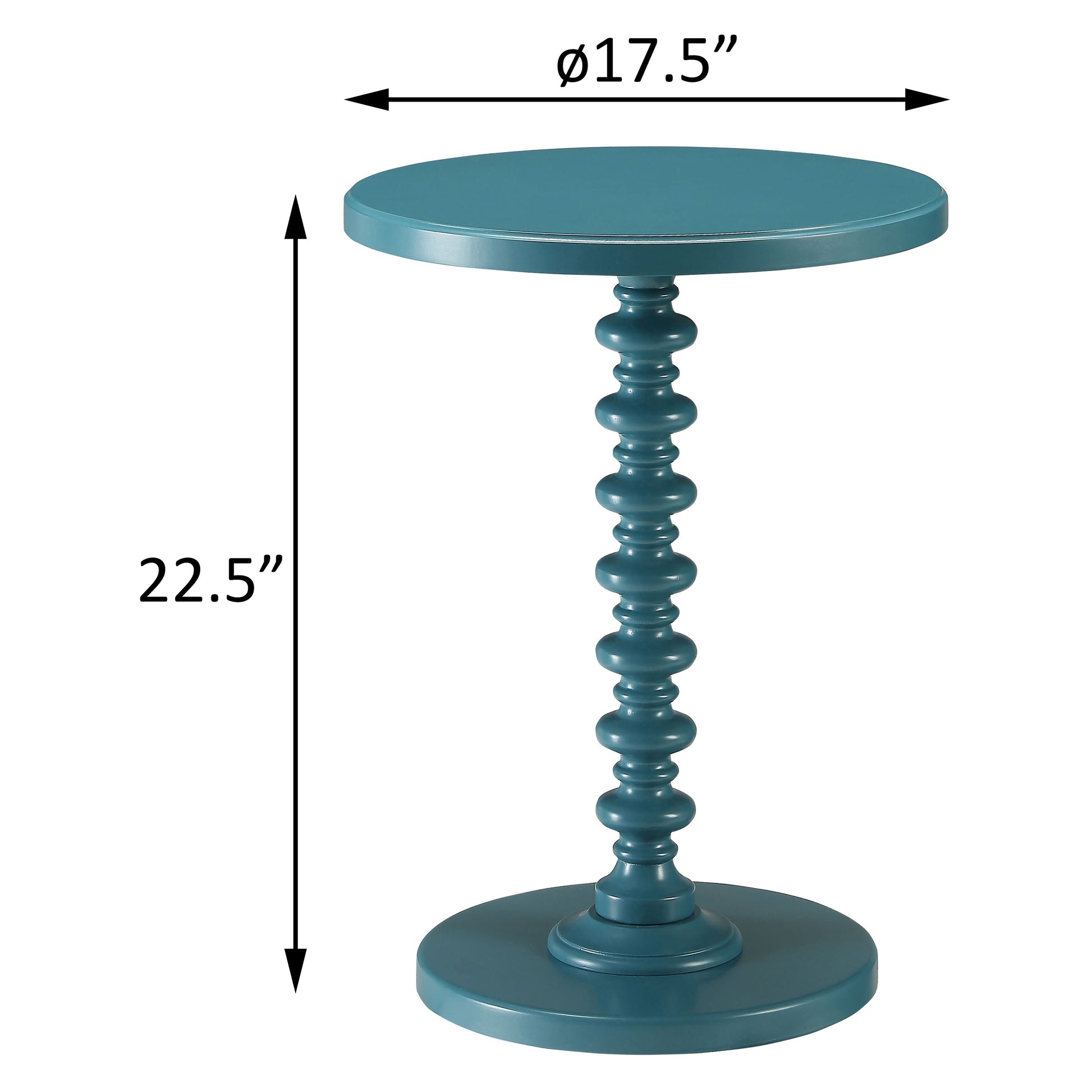 Teal round side table with a beaded pedestal base  inch diameter