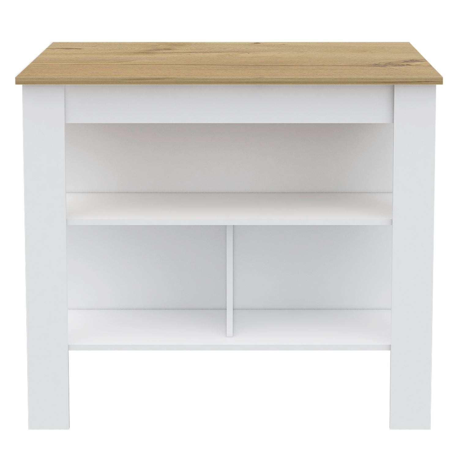 White and wood effect open media console with two shelves