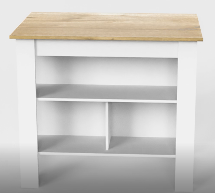 White and oak console table with open shelving