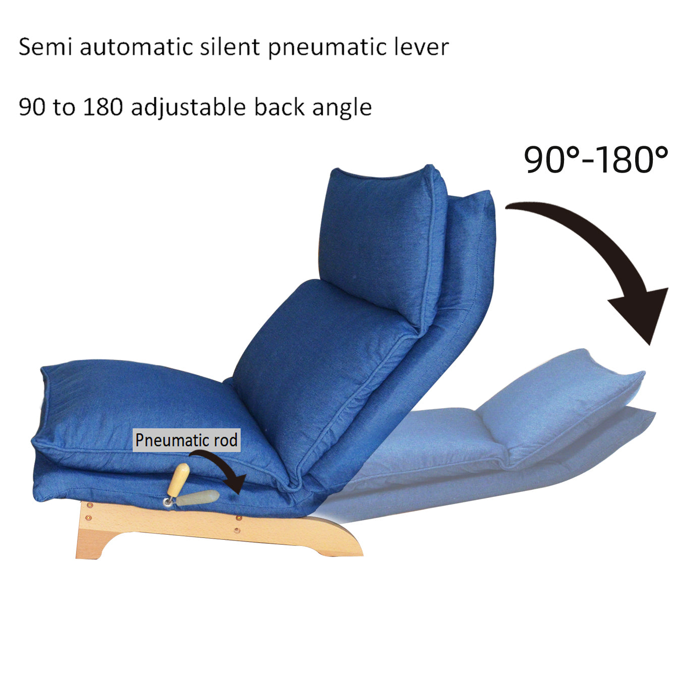 Blue adjustable floor chair with pneumatic rod for easy reclining