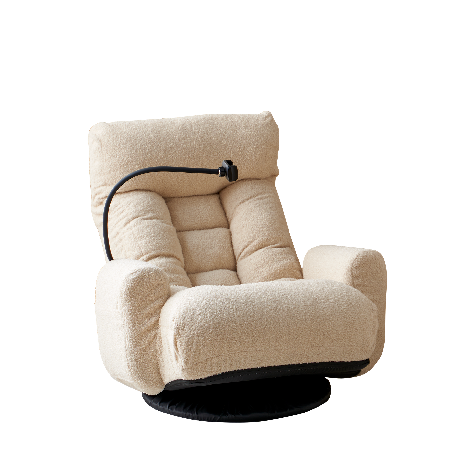 Plush cream swivel accent chair with adjustable reading light attached