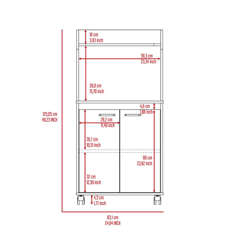 Technical drawing of a kitchen cabinet showing detailed dimensions