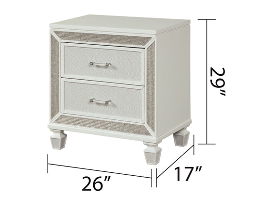 White mirrored nightstand with two drawers and crystallike hardware