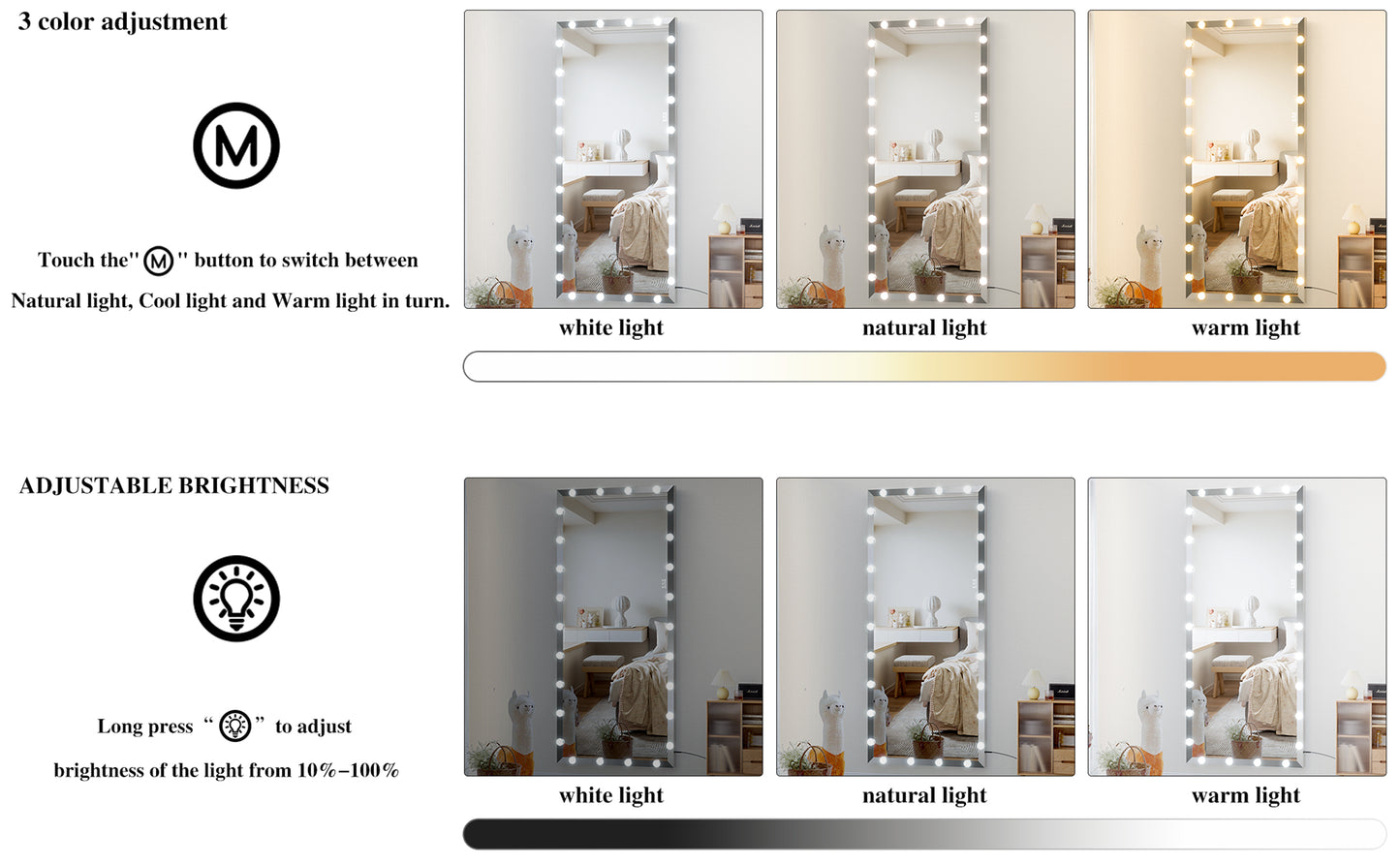 Fulllength vanity mirror with bright LED lights