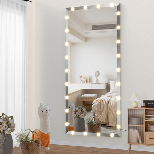 Silver framed vanity mirror with  LED lights