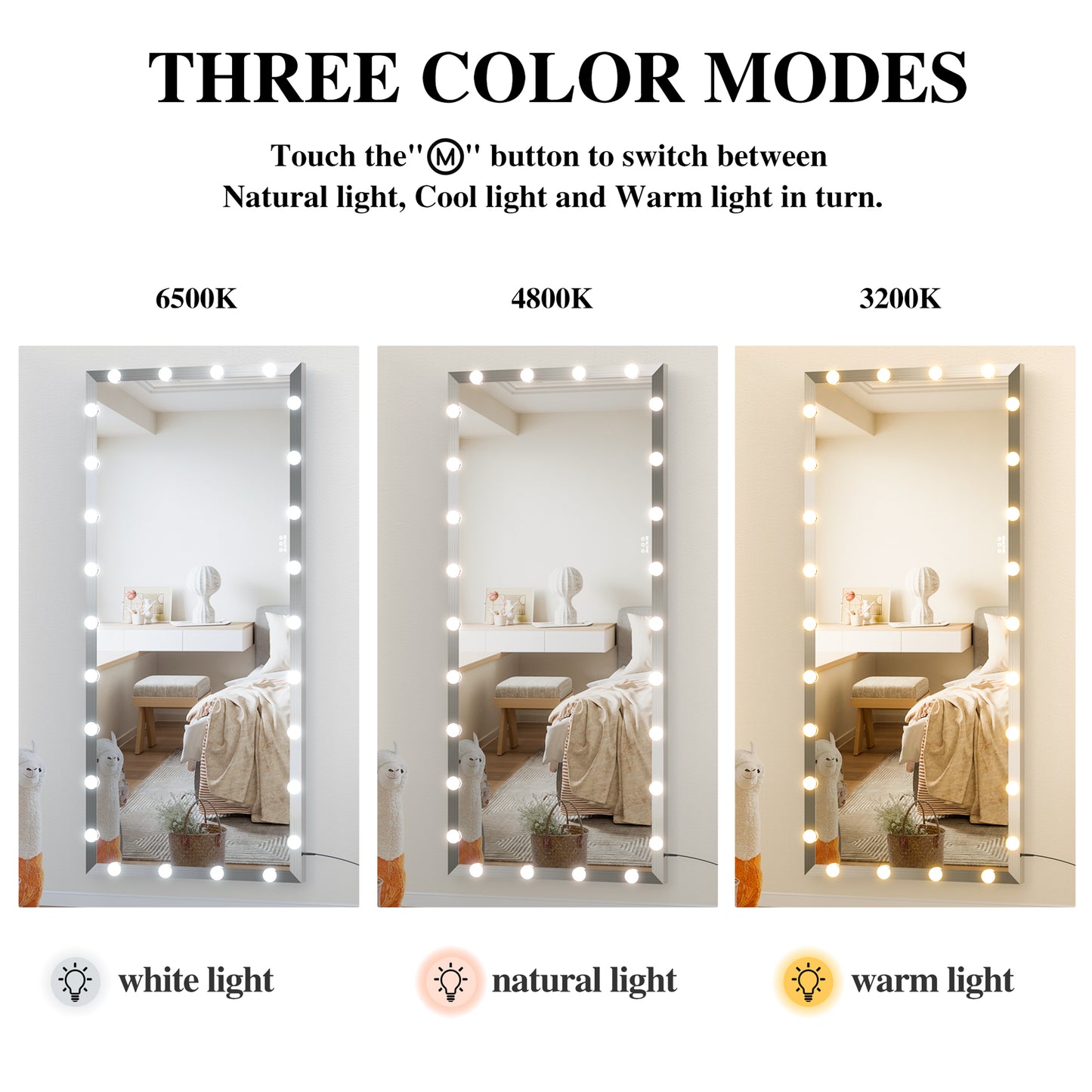 Fulllength vanity mirror with K cool white light