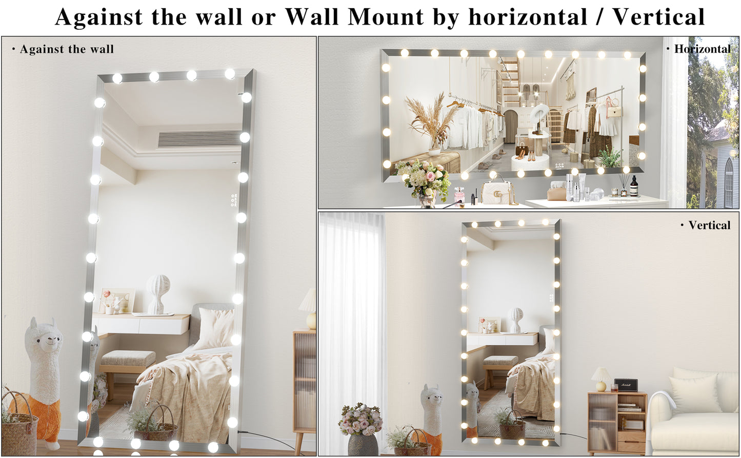 Silver fulllength Hollywood mirror with  LED bulbs ideal for vanity setup