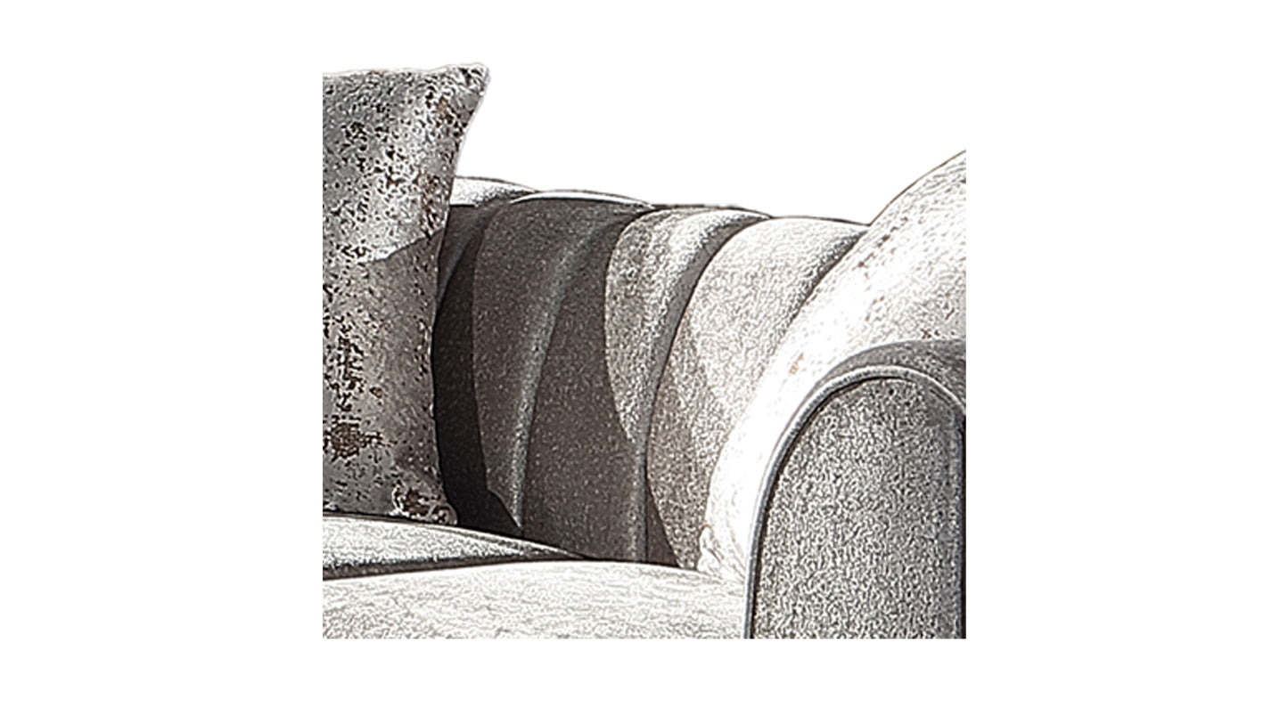 Textured grey velvet sofa cushions with plush design