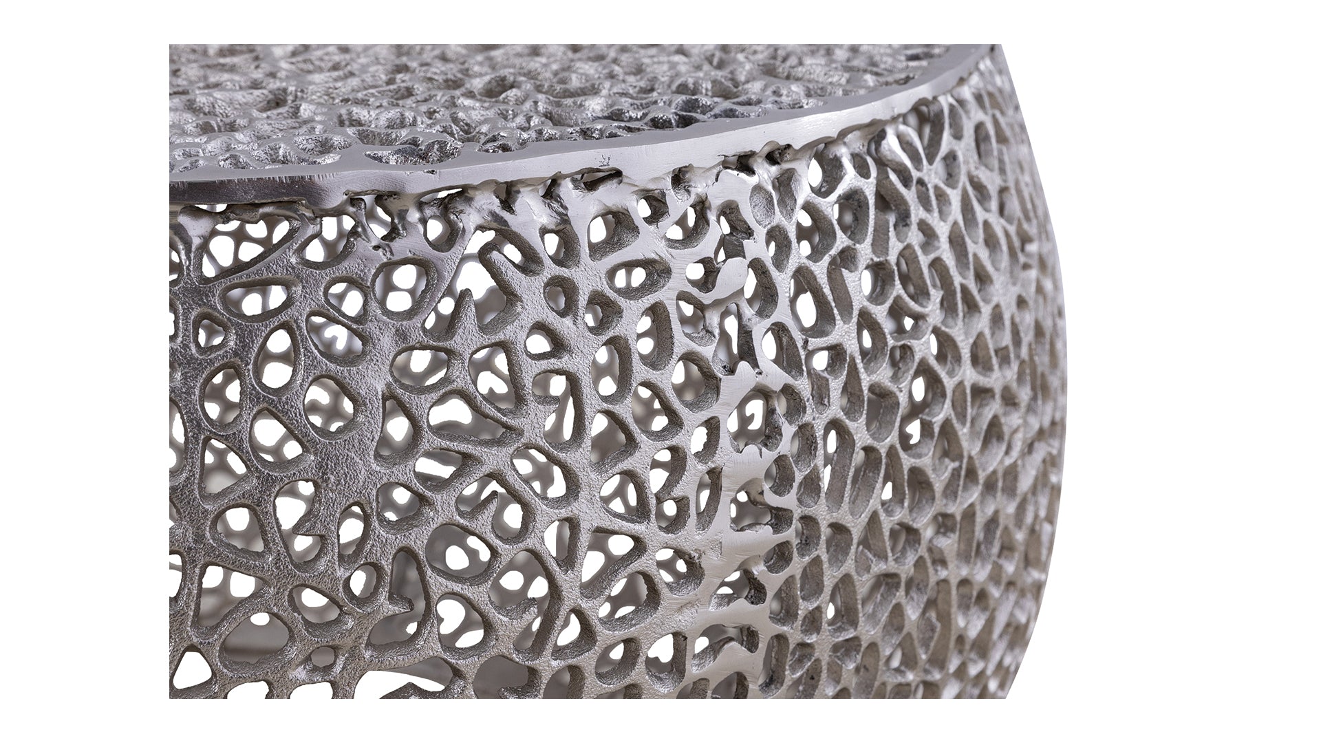 Textured silver side table with a modern organic lattice design