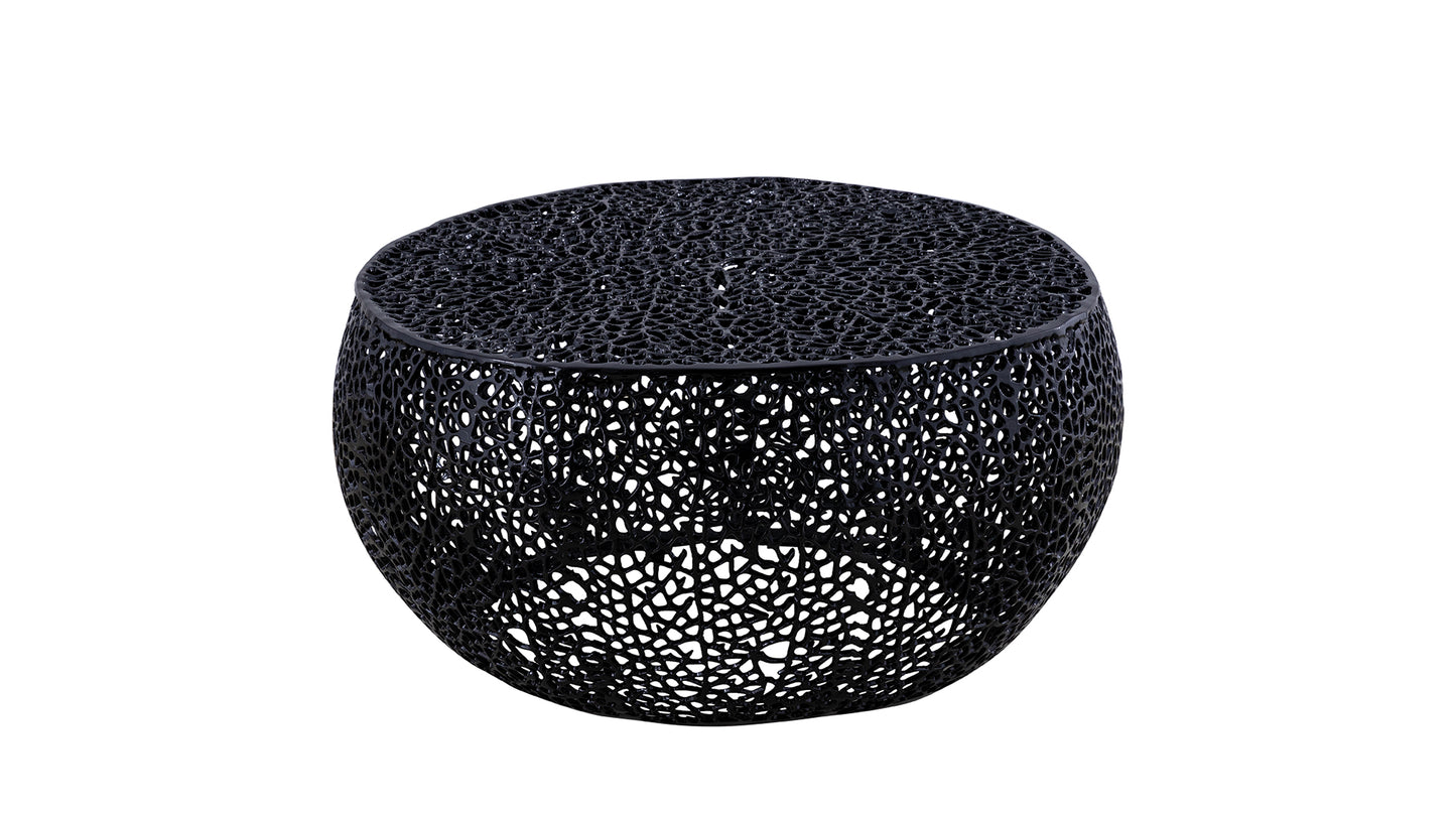 Black metal wire mesh accent table with organic pattern