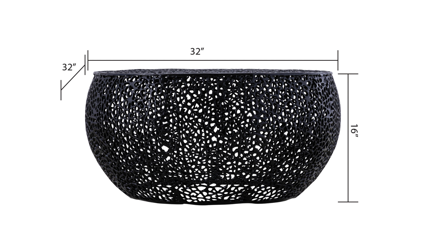 Black metal filigree accent table  inch diameter ideal for living room