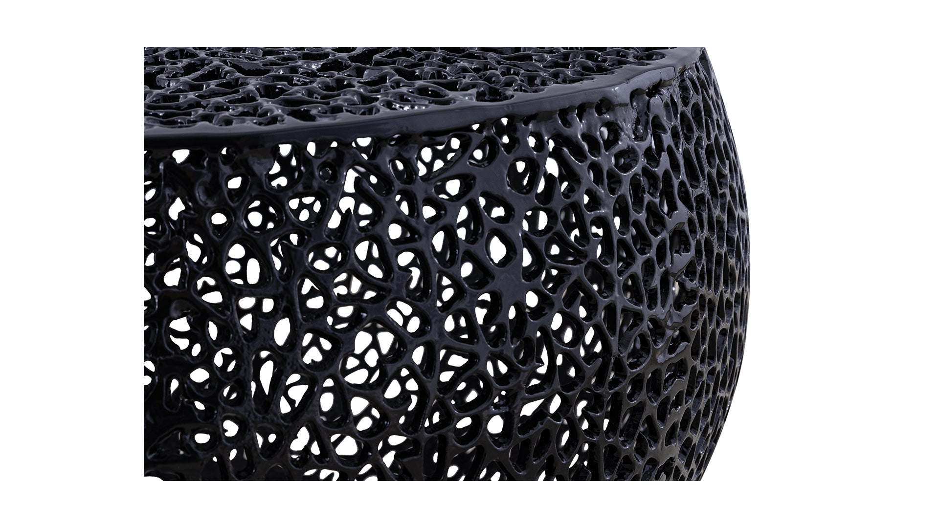 Black metal side table with a unique organic lattice design