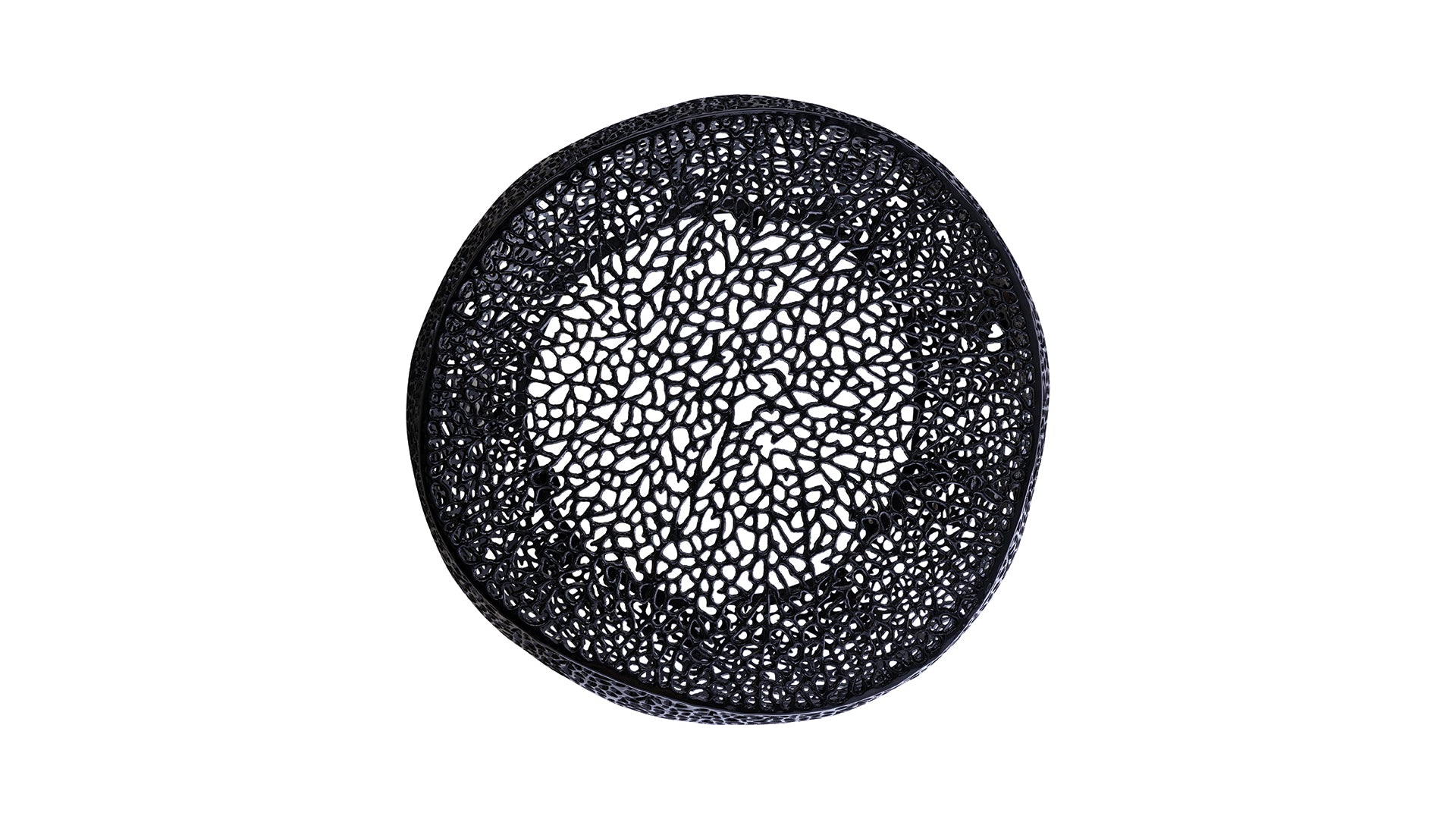 Black metal decorative bowl with intricate organic pattern