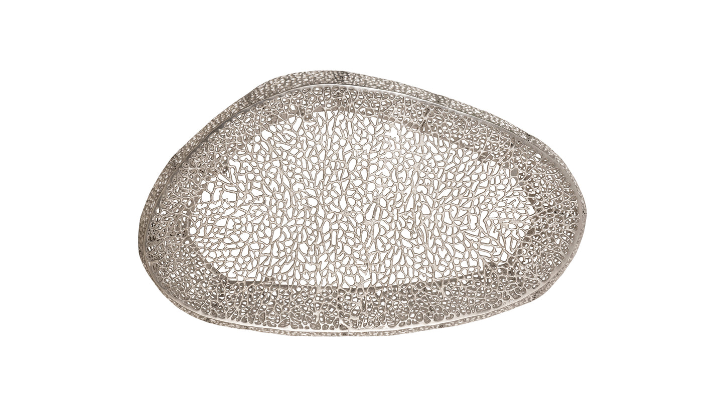 Silver decorative bowl with intricate openwork coral design  inch diameter
