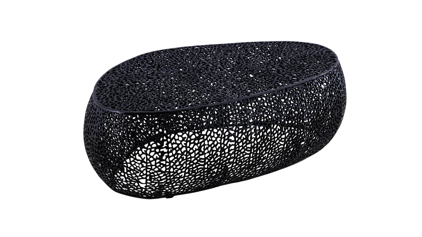 Modern black metal abstract coffee table with intricate openwork design