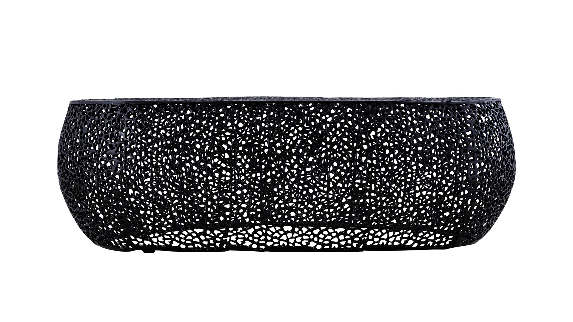 Black metal wire mesh coffee table with a unique organic cutout design
