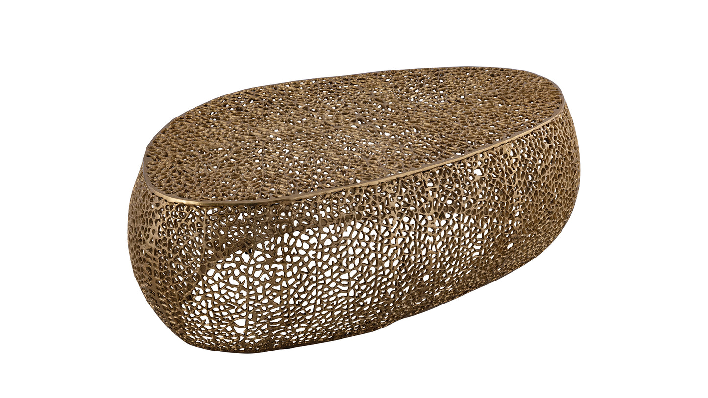 Bronze abstract sculpture coffee table with organic openwork metal design