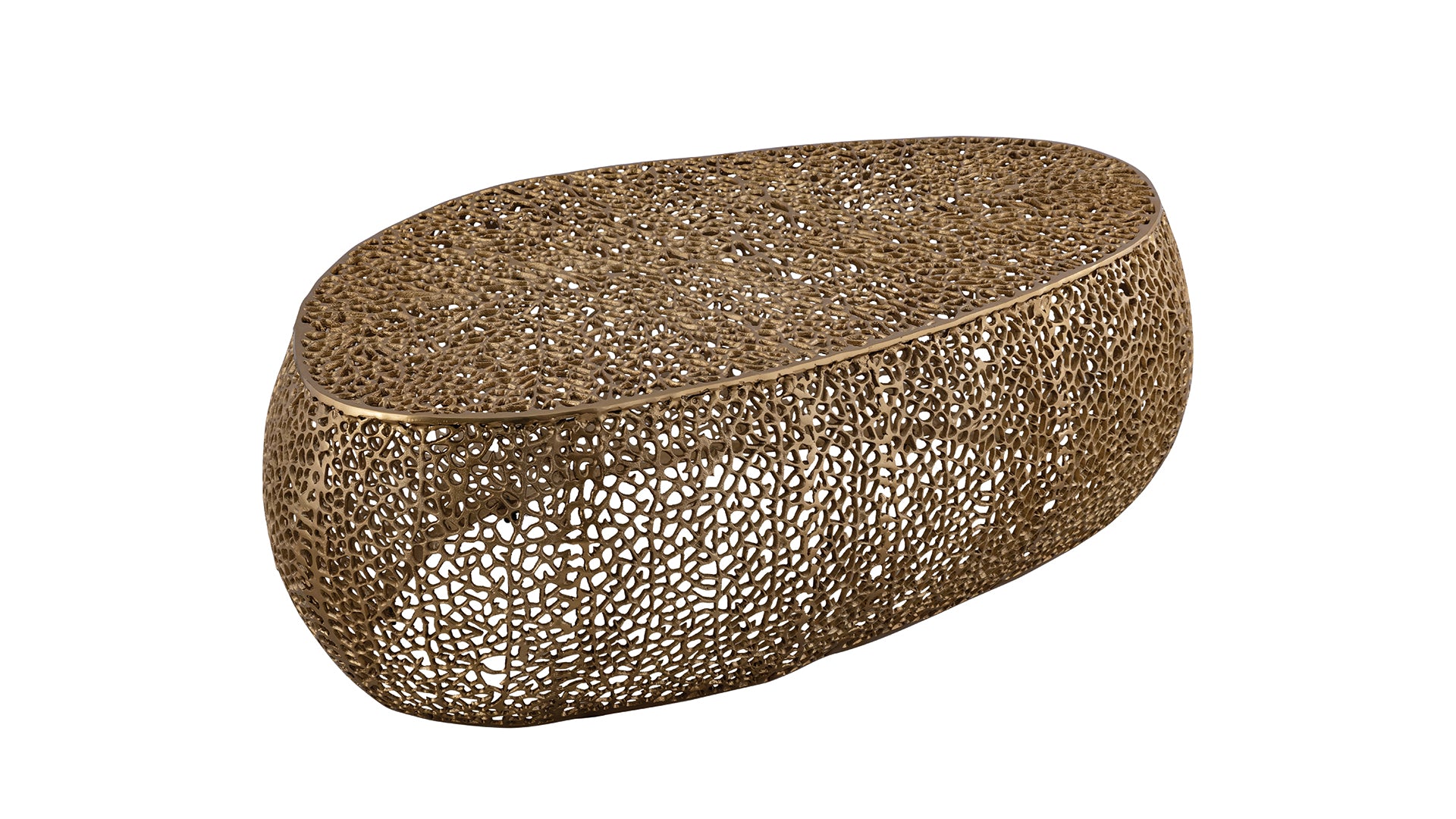Bronze abstract sculpture coffee table with organic openwork metal design
