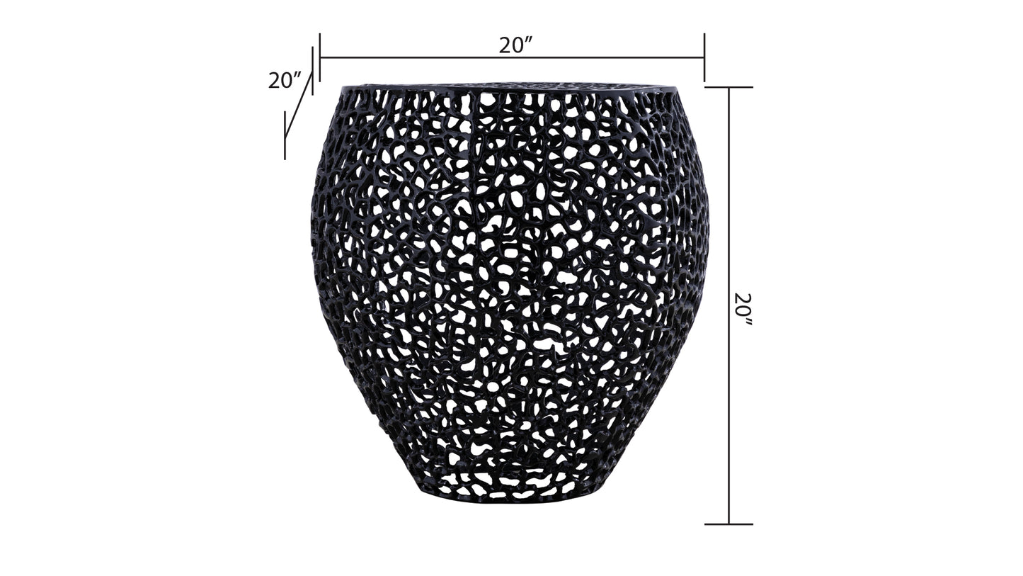 Black inch modern outdoor accent table with an intricate woven design