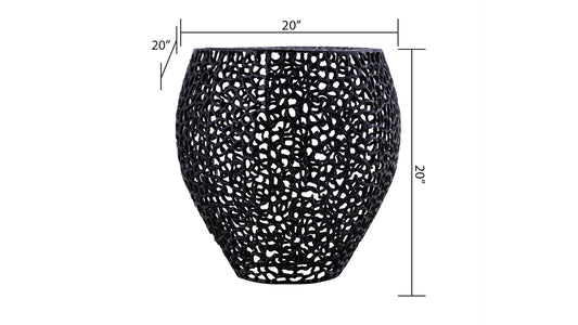 Black inch modern outdoor accent table with an intricate woven design