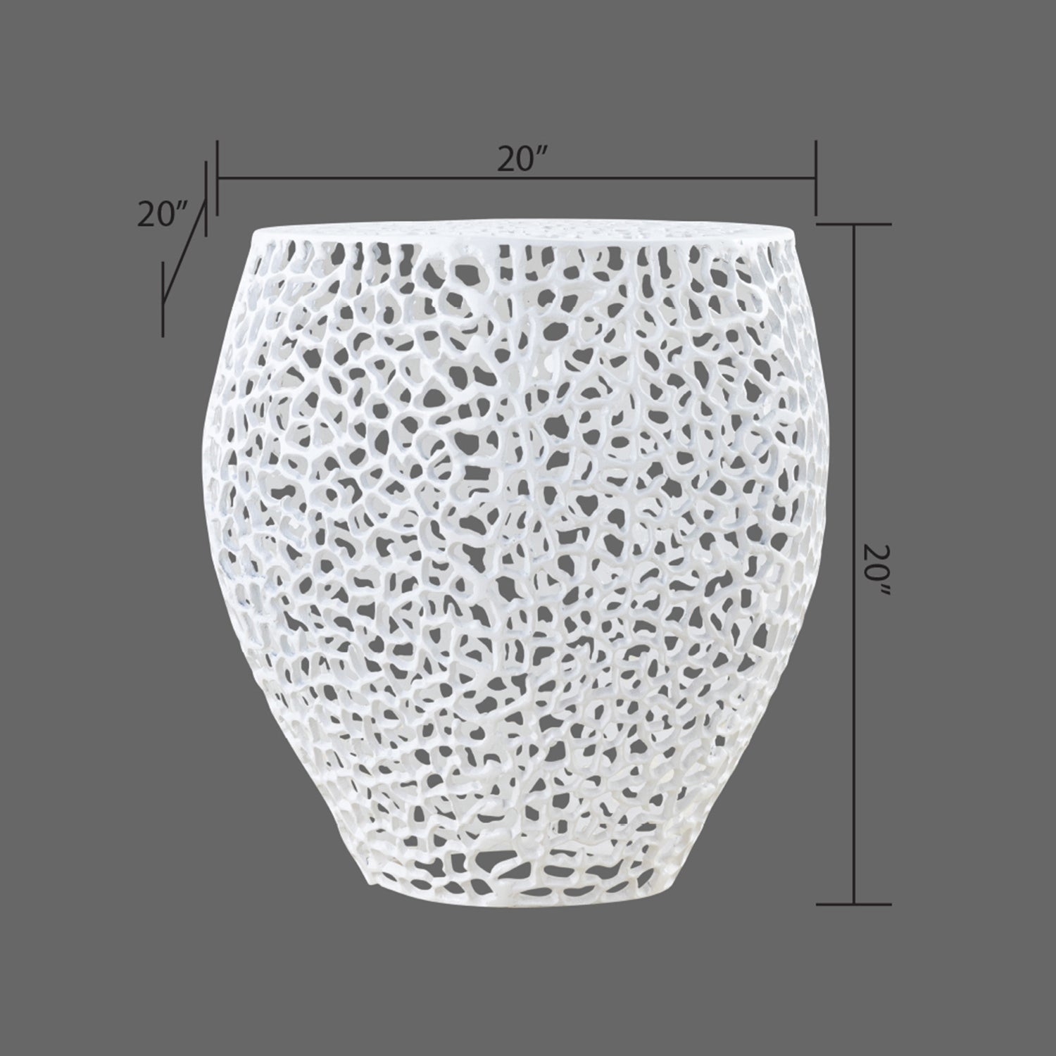 White inch lasercut outdoor stool with porous abstract design