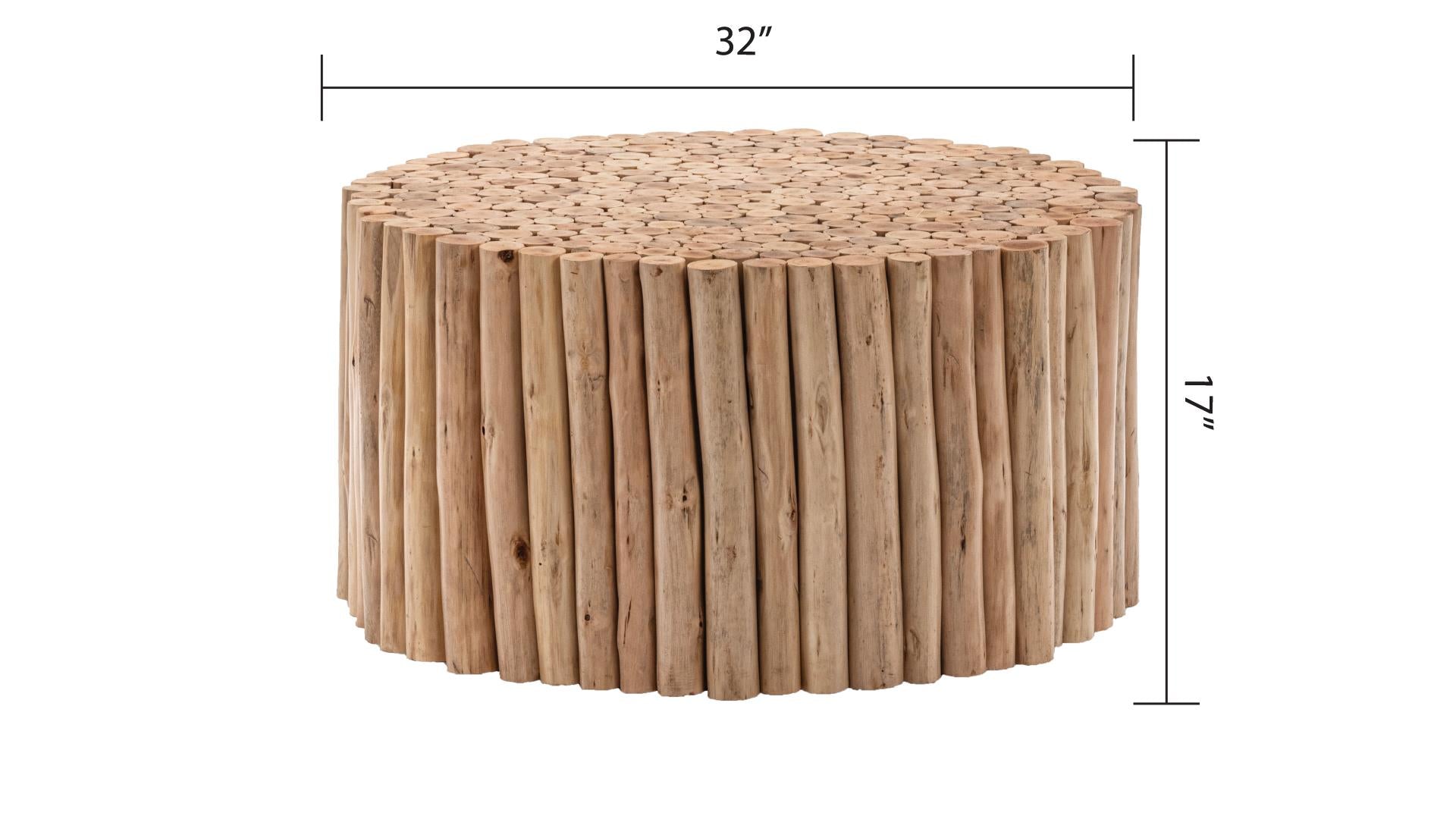 Rustic round coffee table made of natural driftwood logs  inches wide