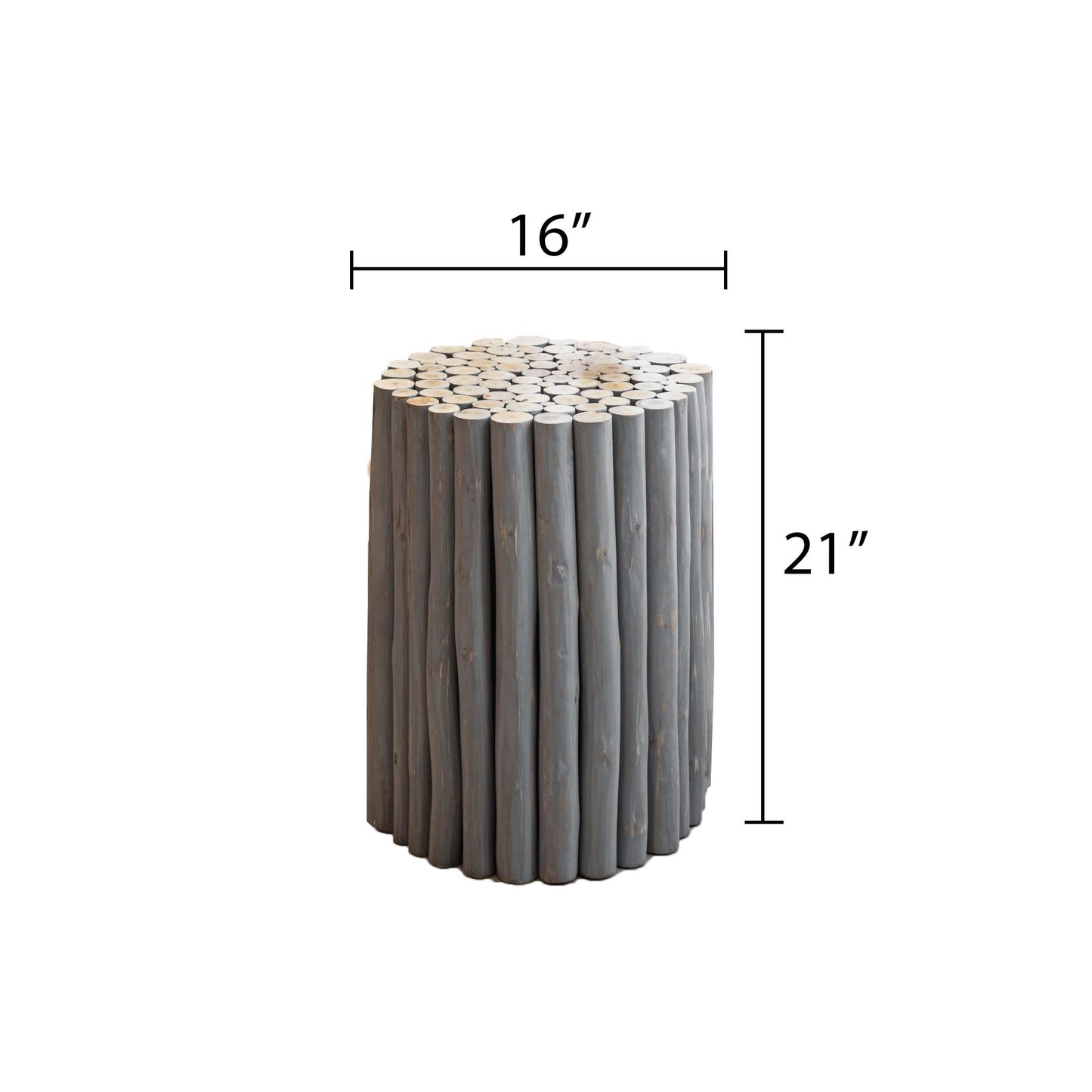 Rustic gray wooden log stool with  diameter for unique accent seating