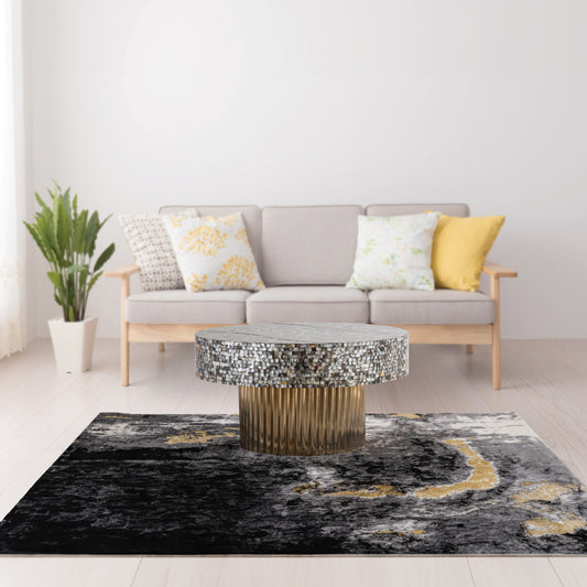Glamorous mosaic coffee table with brass base and metallic accents