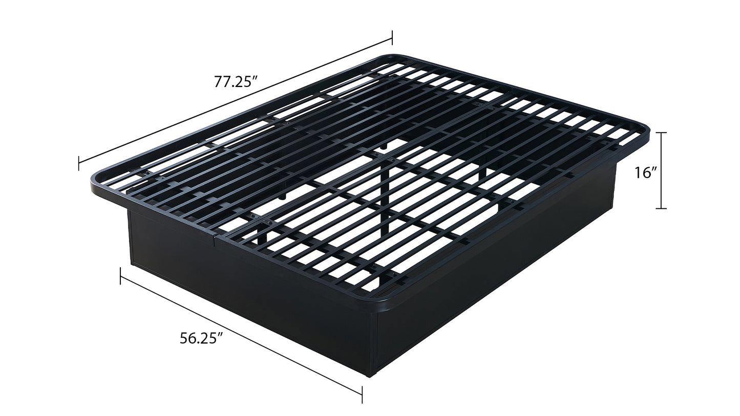 Black metal bed frame with platform design and inch height