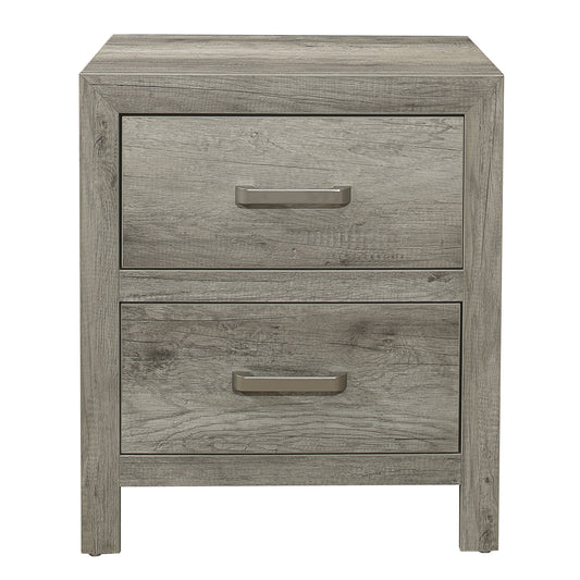 TREATLIFE HOME Transitional Aesthetic Bedroom Nightstand with 2 Drawers, Wood Veneer in Weathered Gray and Satin Nickel Hardware