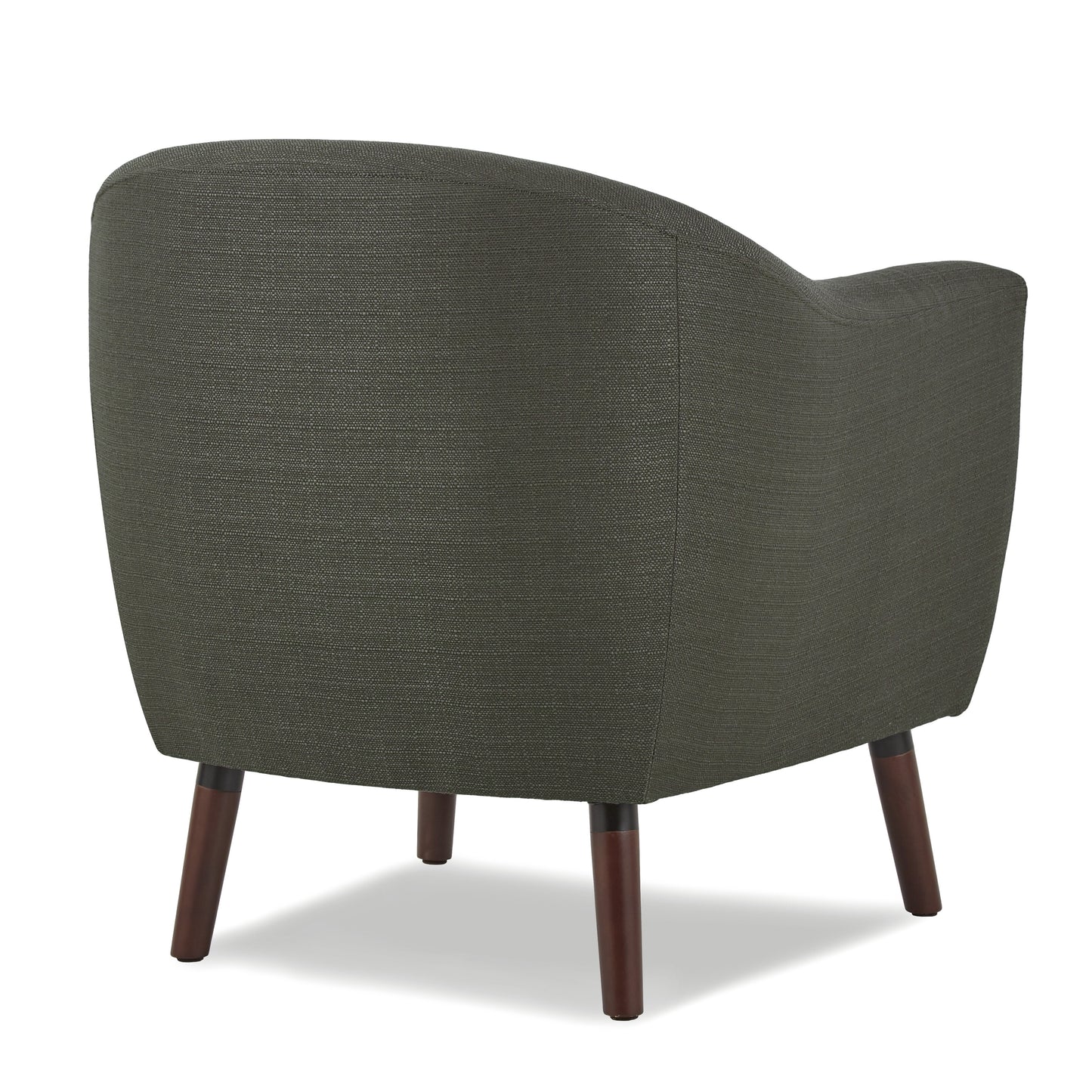 Dark grey textured fabric accent chair with wooden legs