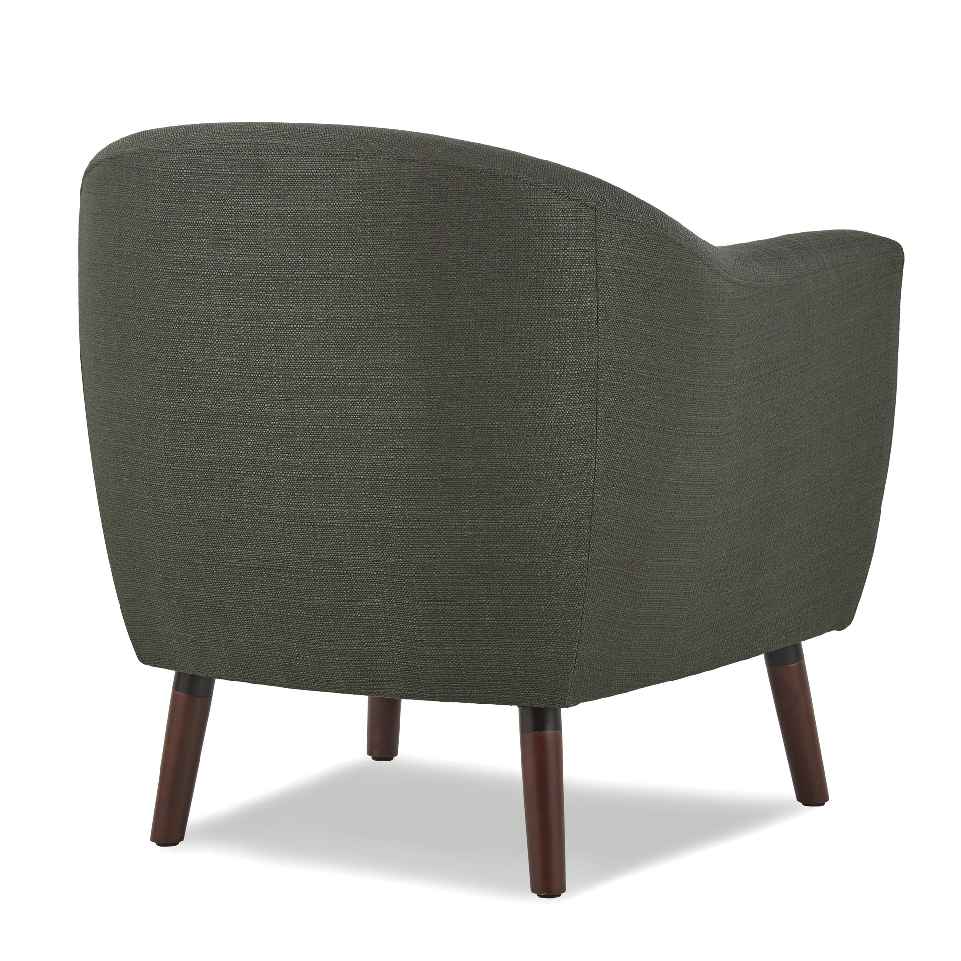 Dark grey textured fabric accent chair with wooden legs