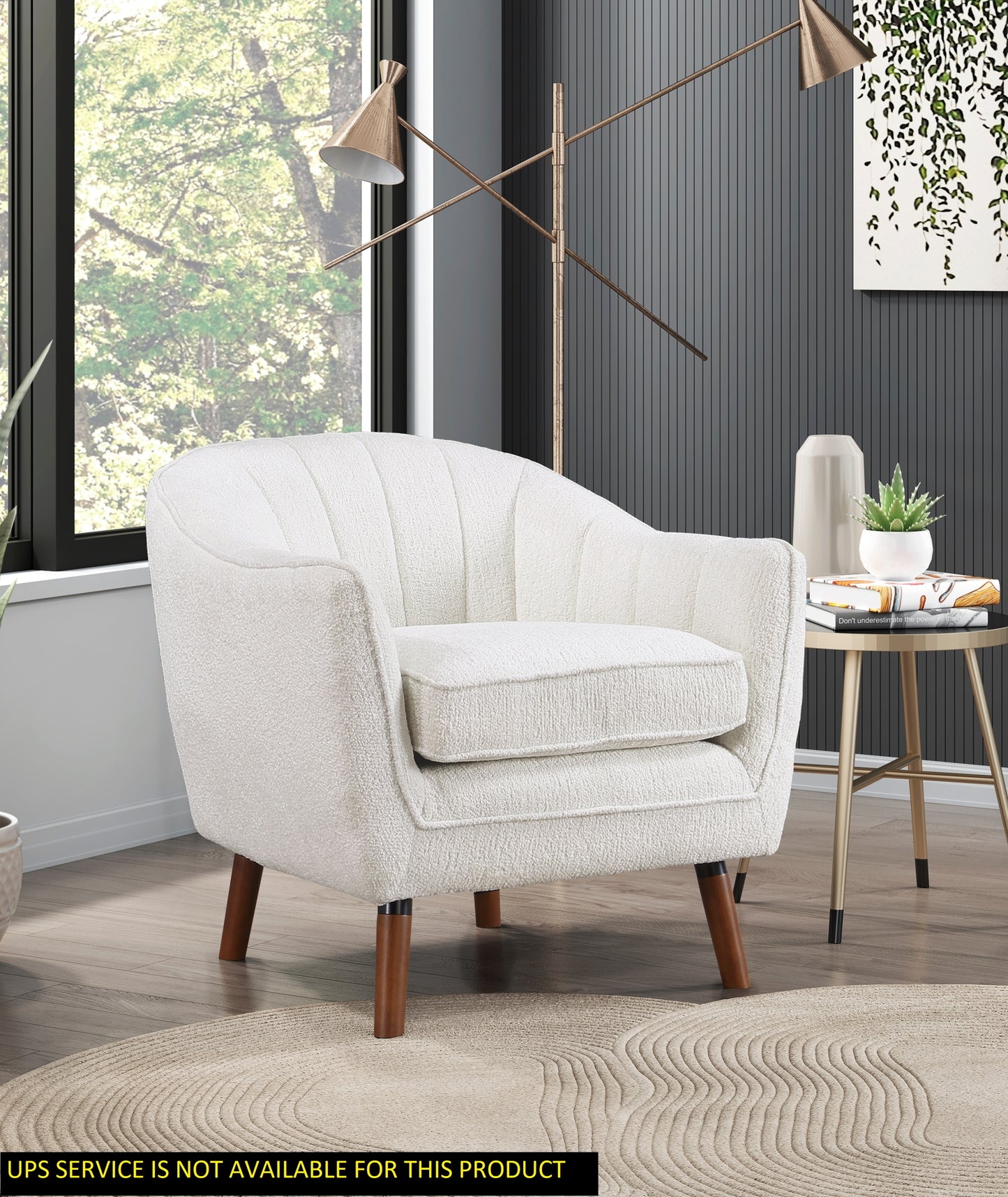 Cream boucle armchair with plush seat and channel tufted back perfect accent chair