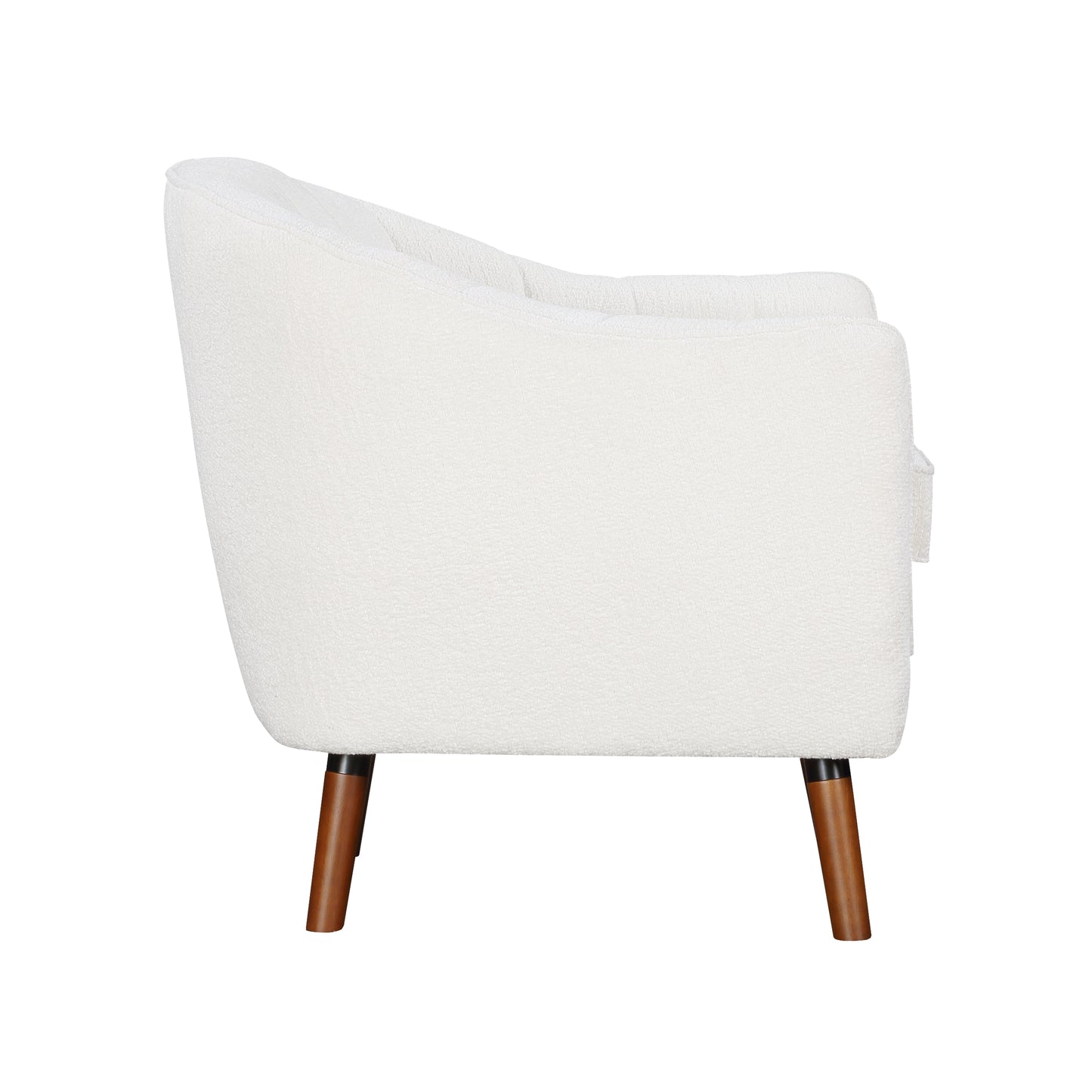 Cream boucle accent chair with tapered wooden legs a cozy addition to any living room