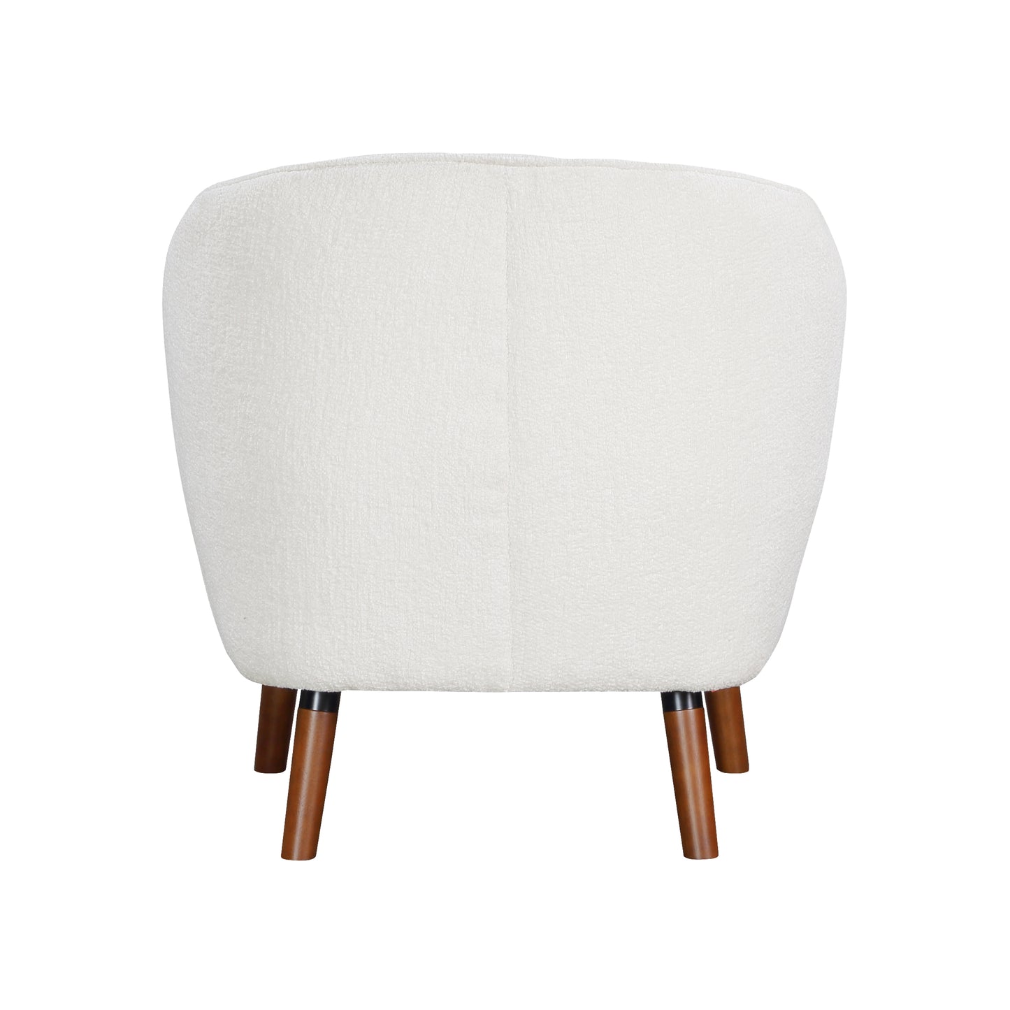 White boucle armchair with tapered wooden legs midcentury modern style accent chair