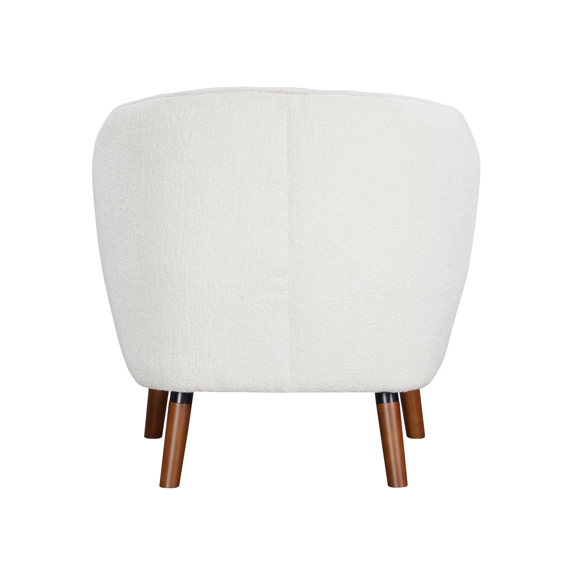 White boucle armchair with tapered wooden legs midcentury modern style accent chair