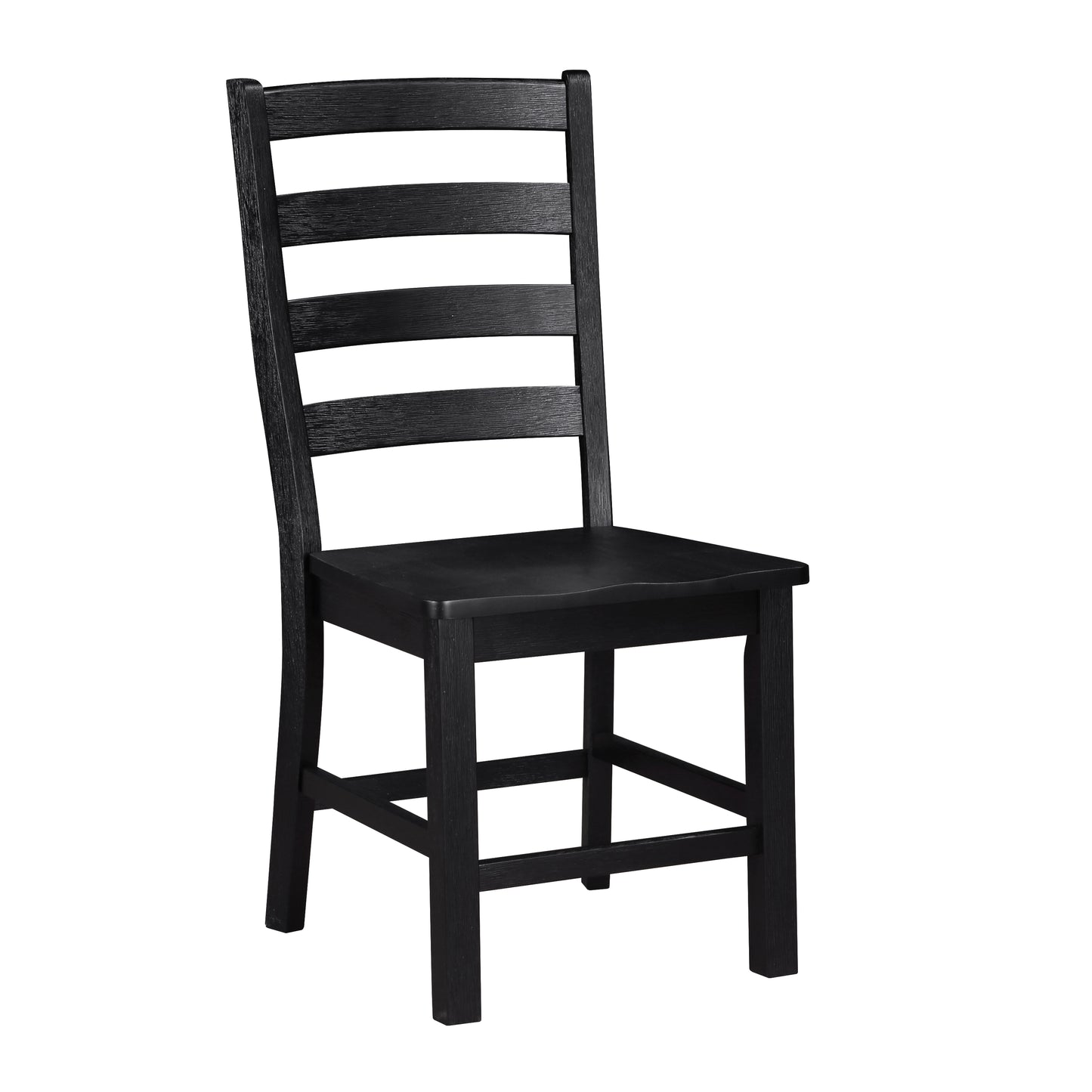 Black wooden dining chair with slatted back and contoured seat for comfort
