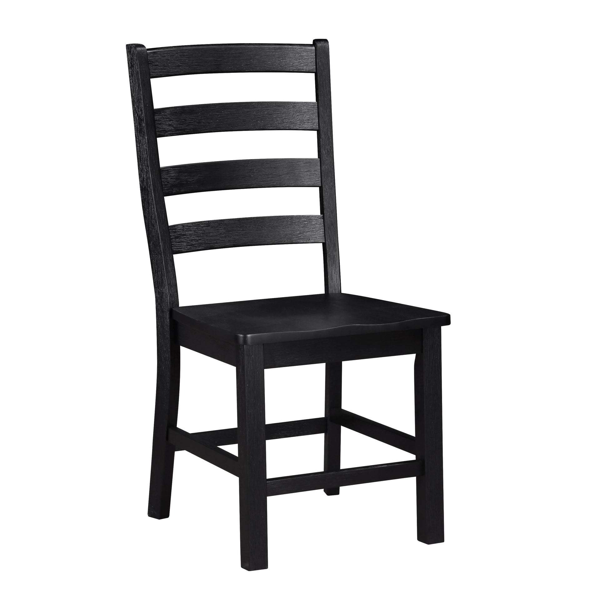Black wooden dining chair with slatted back and contoured seat for comfort