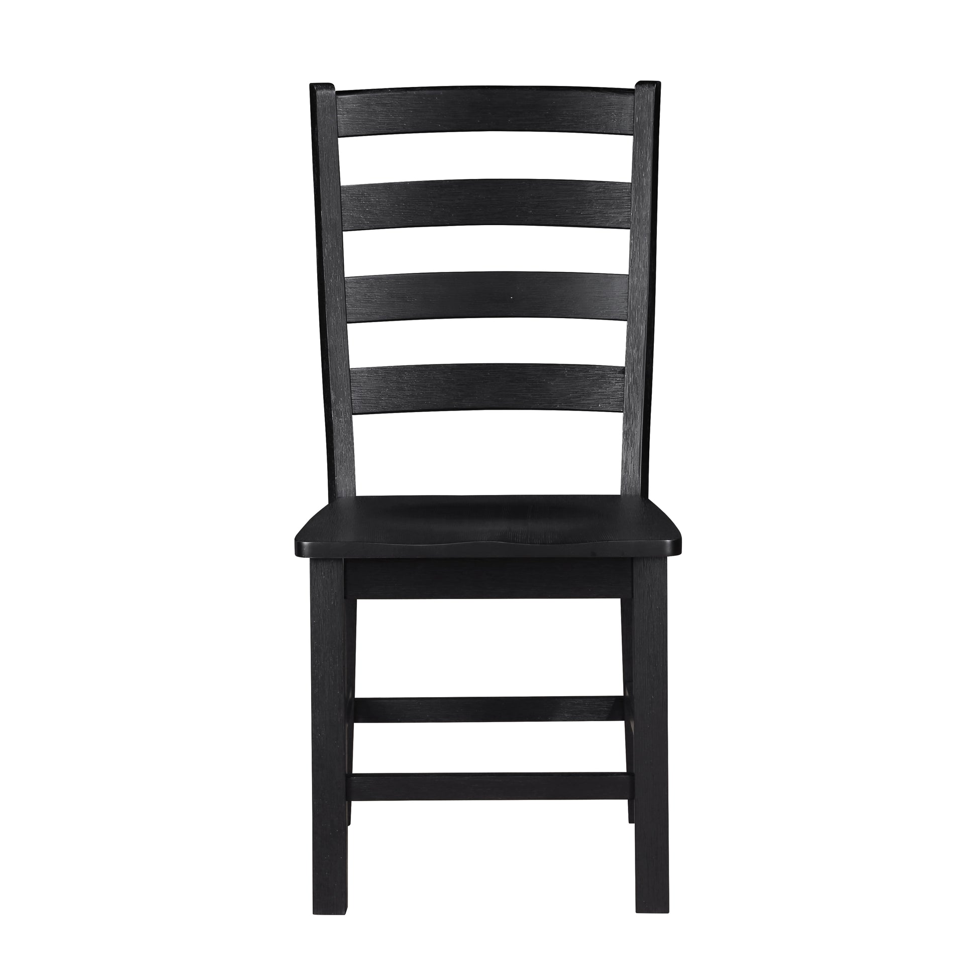 Black wooden ladder back dining chair with a slatted design