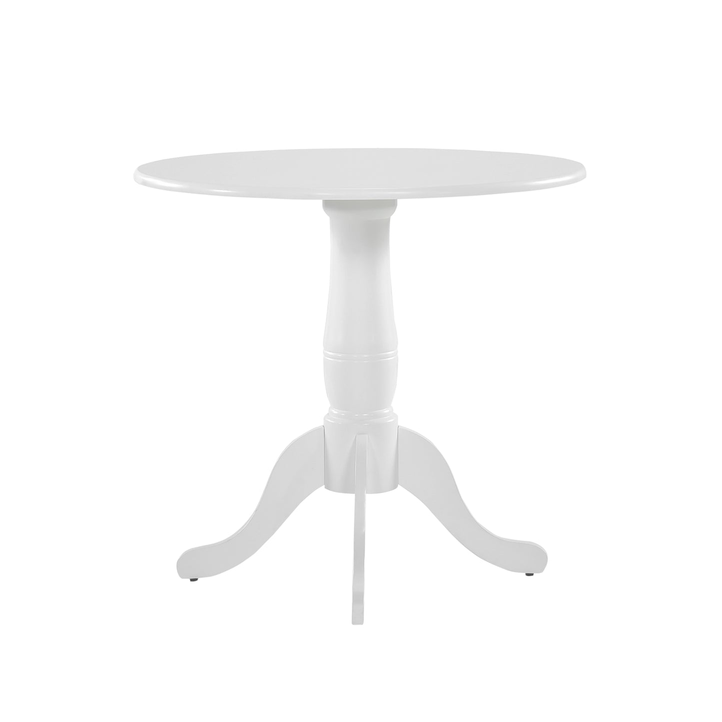 White round pedestal table with ornate base perfect for small dining spaces