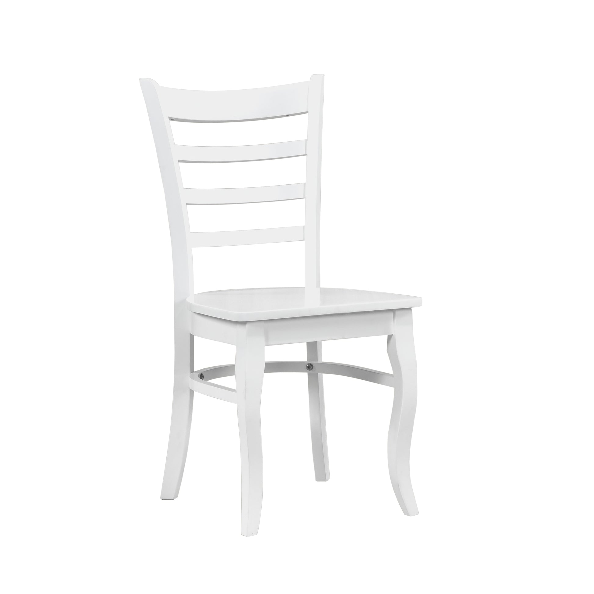 White wooden dining chair with ladder back design and curved legs perfect for kitchen or restaurant settings