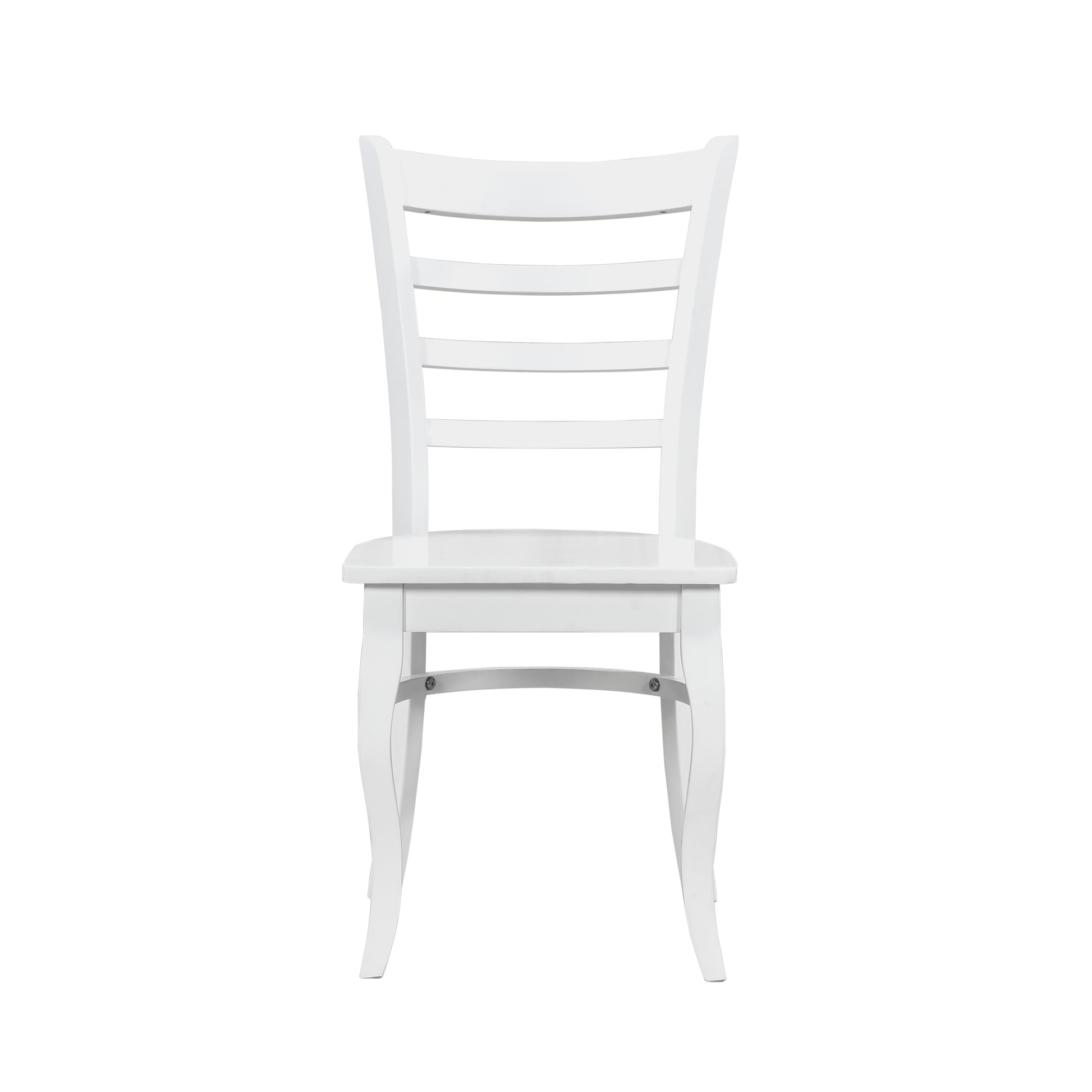 Classic white wooden dining chair with ladder back design and curved legs