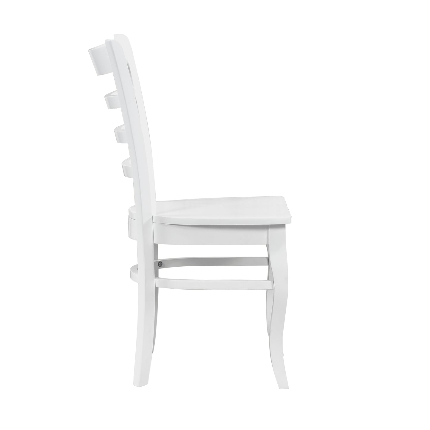 White ladder back wooden dining chair side view
