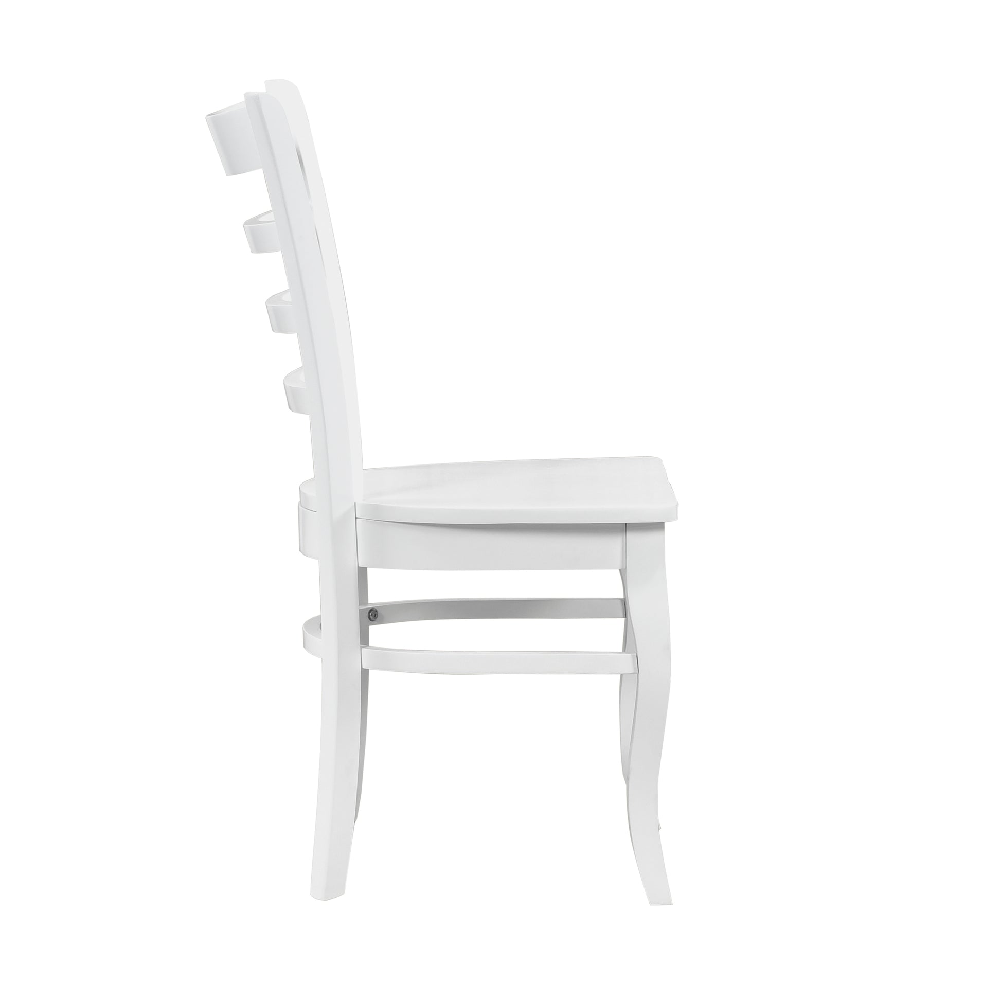 White ladder back wooden dining chair side view
