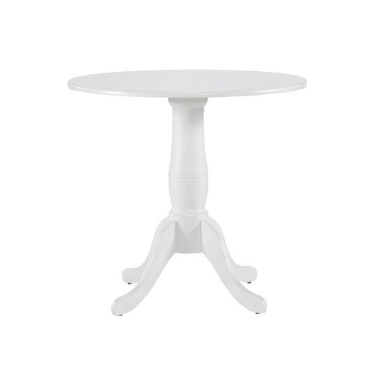 Elegant white pedestal dining table with a classic carved base