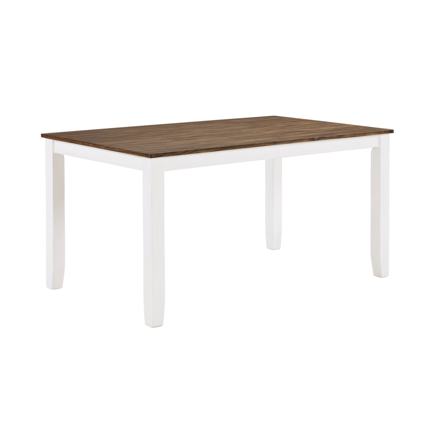 Rectangular dining table with dark wood top and white legs ideal for modern kitchens
