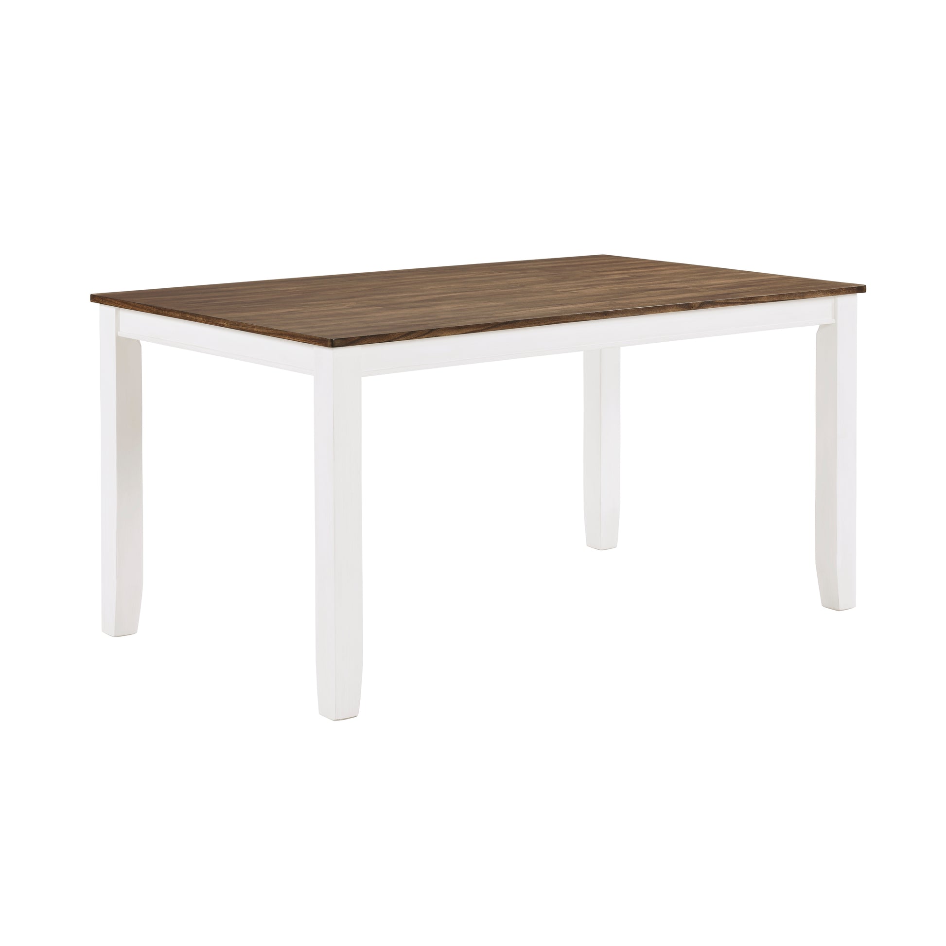 Rectangular dining table with dark wood top and white legs ideal for modern kitchens